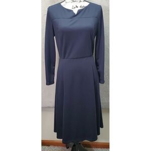 Al'ofa Sheath Dress Womens Medium Navy Polyester Long Sleeve V Neck‎ Back Zipper
